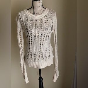 Bebe white silver lurex shimmer open knit sweater